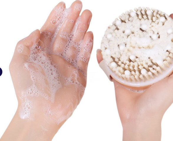Wooden Bath Brush with Massage Beads and Round Head