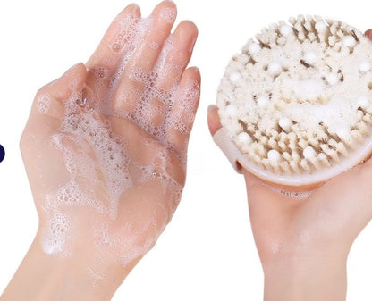 Wooden Bath Brush with Massage Beads and Round Head